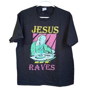 Jesus Raves Graphic Tee SS Black Large EUC‎